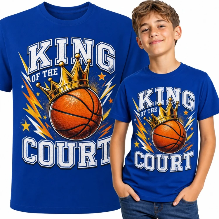 Koszulka chłopięca „King of the Court” - piłka do koszykówki w złotej koronie