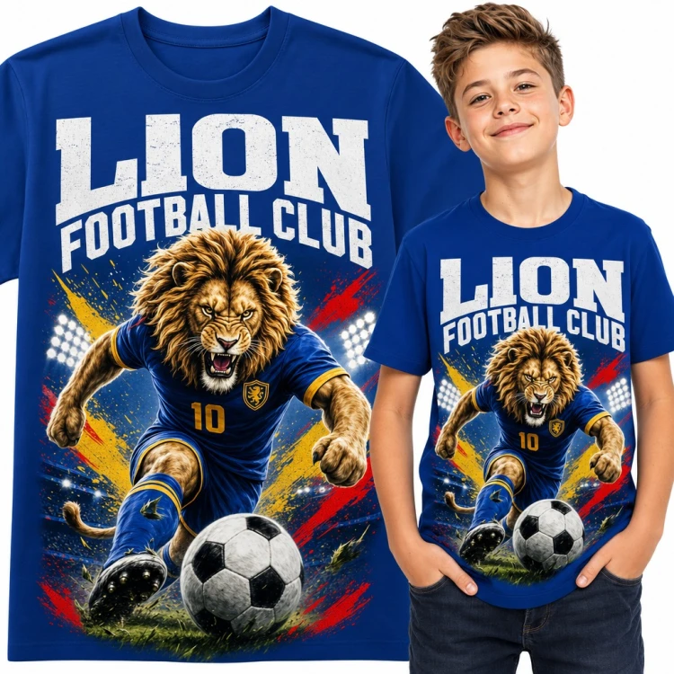 Koszulka chłopięca „Lion Football Club” - lew piłkarz z numerem 10 dla małego piłkarza