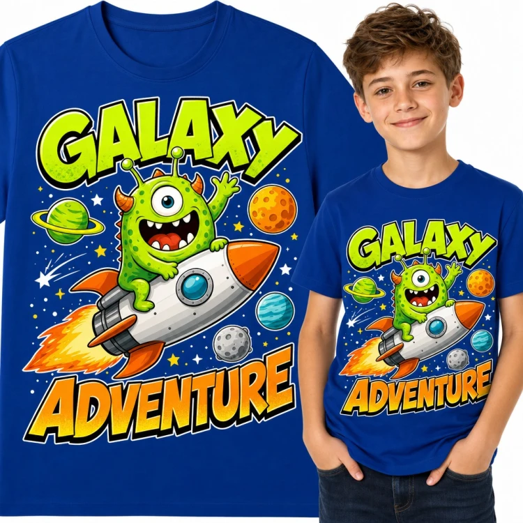 Koszulka chłopięca „Galaxy Adventure” - jednooki kosmita na rakiecie
