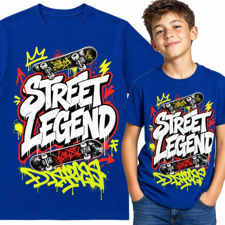 Koszulka chłopięca „Street Legend” - graffiti z deskorolkami dla skatera