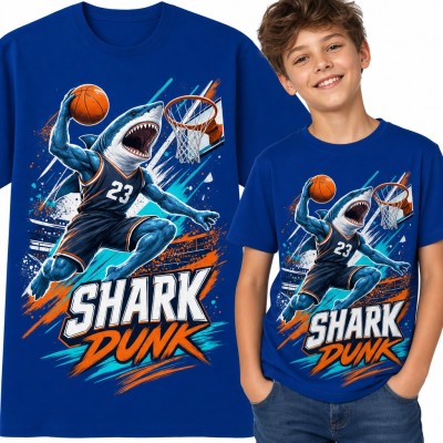 Koszulka chłopięca rekin koszykarz „Shark Dunk” - wsad do kosza z numerem 23
