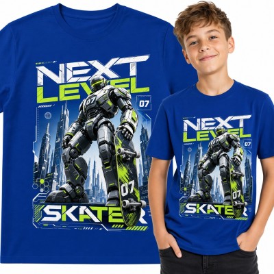 Koszulka chłopięca „Next Level Skater” - robot z deskorolką w futurystycznym mieście