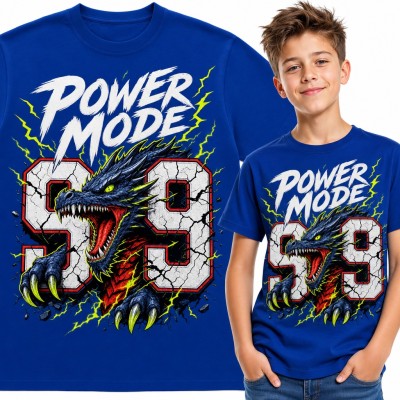Koszulka chłopięca smok z numerem 99 „Power mode”