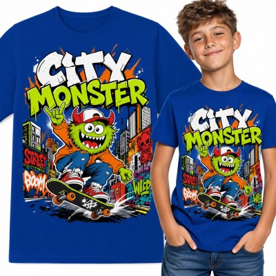 Koszulka chłopięca „City Monster” - potworek na deskorolce w stylu graffiti