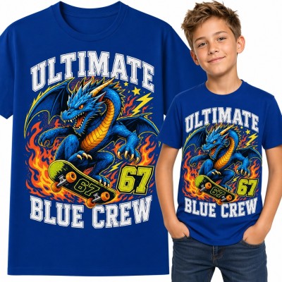Koszulka chłopięca smok na deskorolce 67 - „Ultimate Blue Crew”