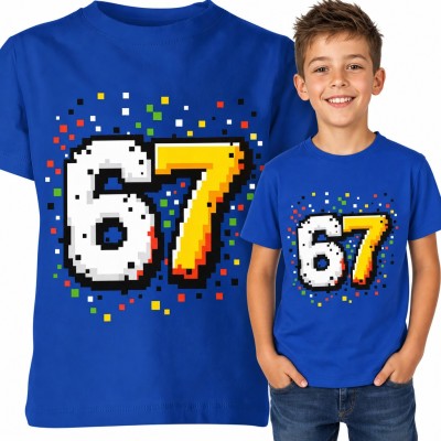 Koszulka chłopięca „67” - mem Six Seven w stylu pixel art