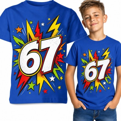 Koszulka chłopięca „67” Six Seven - mem w komiksowym wybuchu pop-art