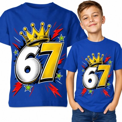 Koszulka chłopięca „67” - mem Six Seven z koroną w stylu komiksu