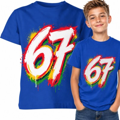 Koszulka chłopięca „67” - viralowy mem z TikToka z farbą spray