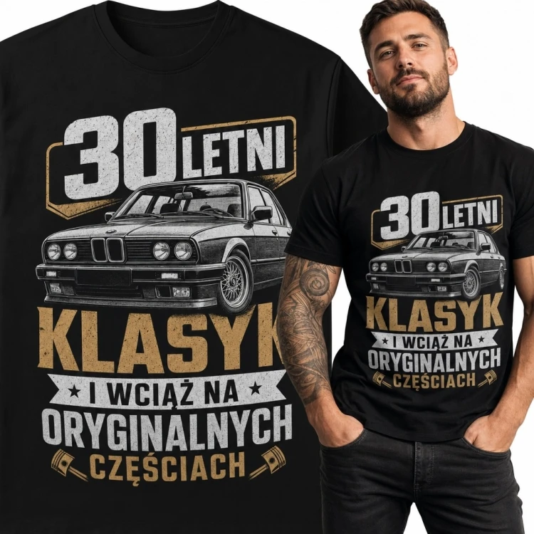 Koszulka męska „30 letni klasyk” z sedanem na 30 urodziny