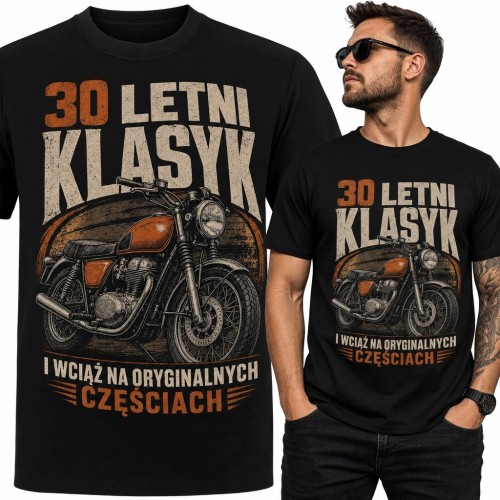 Koszulka męska z motocyklem retro „30 letni klasyk” na 30 urodziny