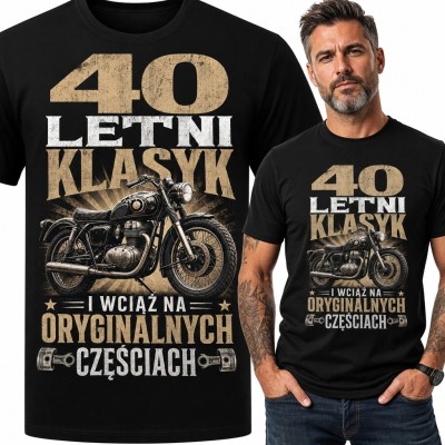 Koszulka męska na 40 urodziny z motocyklem „40 letni klasyk”