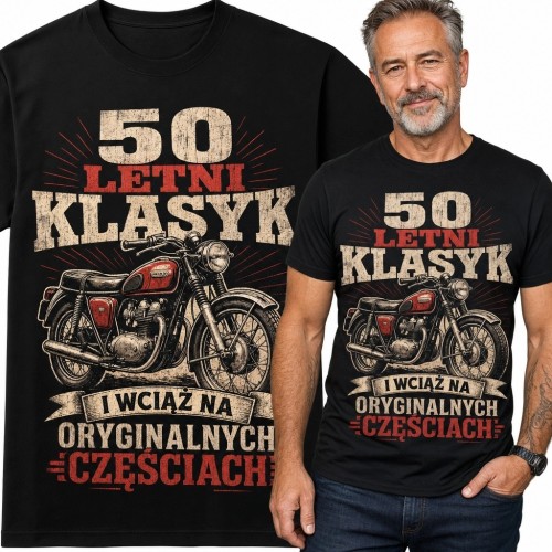 Koszulka męska na 50 urodziny z motocyklem - „50 letni klasyk”