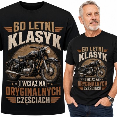 Koszulka męska na 60 urodziny z motocyklem „60-letni klasyk - i wciąż na oryginalnych częściach”