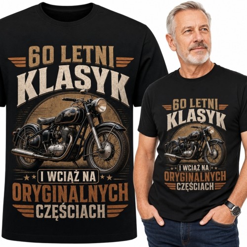 Koszulka męska na 60 urodziny z motocyklem „60-letni klasyk - i wciąż na oryginalnych częściach”