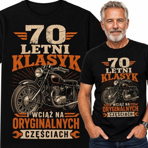Koszulka męska z motocyklem „70 letni klasyk” na 70 urodziny