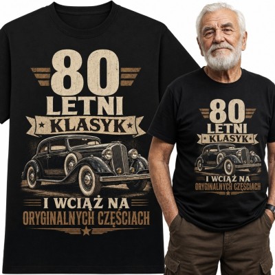 Koszulka męska „80 letni klasyk” na 80 urodziny - zabytkowy samochód