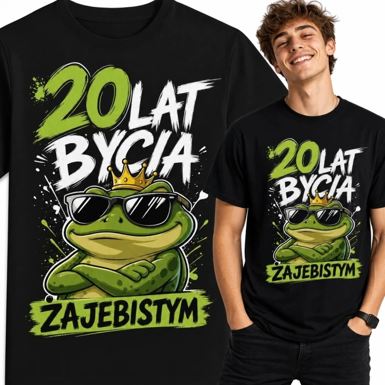 Koszulka męska z żabą na 20 urodziny - „20 lat bycia żajebistym”