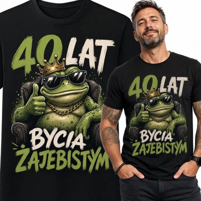 Koszulka męska na 40 urodziny z ropuchą „40 lat bycia żajebistym” - humorystyczny nadruk