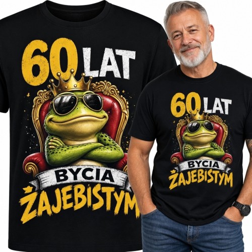 Koszulka męska na 60 urodziny z żabą na tronie „60 lat bycia zajebistym”