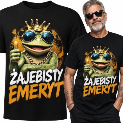 Koszulka męska dla emeryta „Żajebisty emeryt” - żaba w koronie