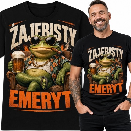 Koszulka męska z żabą „Żajebisty emeryt” - na emeryturę