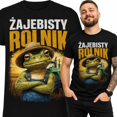 Koszulka męska dla rolnika z żabą i traktorem „Żajebisty rolnik”