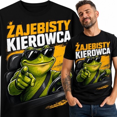 Koszulka męska dla kierowcy z żabą „Żajebisty kierowca” - humorystyczny nadruk