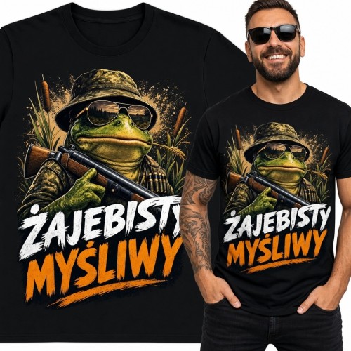 Koszulka męska dla myśliwego z żabą - „Żajebisty myśliwy”