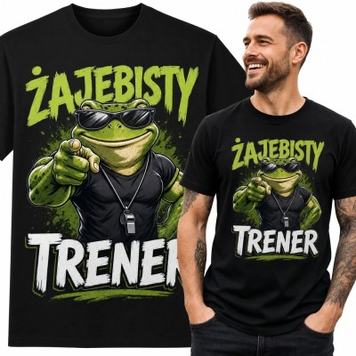 Koszulka męska dla trenera „Żajebisty trener” - muskularna żaba