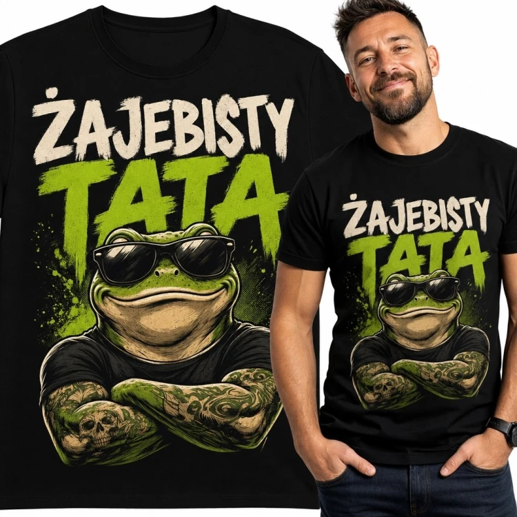 Koszulka męska z żabą „Żajebisty tata” - humorystyczny wzór dla ojca