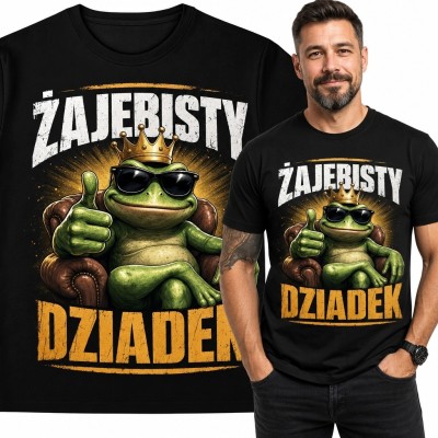 Koszulka męska „Żajebisty dziadek” - żabi król w fotelu z kciukiem w górę