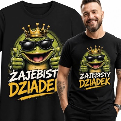 Koszulka męska „Żajebisty dziadek” - królewska żaba pokazująca dwa kciuki w górę