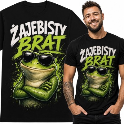 Koszulka męska z żabą i napisem „Żajebisty brat” - humorystyczny wzór