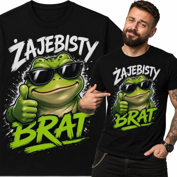 Koszulka męska dla brata z żabą „Żajebisty brat” - śmieszny nadruk