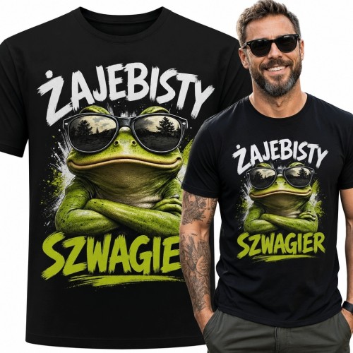 Koszulka męska dla szwagra z żabą i napisem „Żajebisty szwagier”