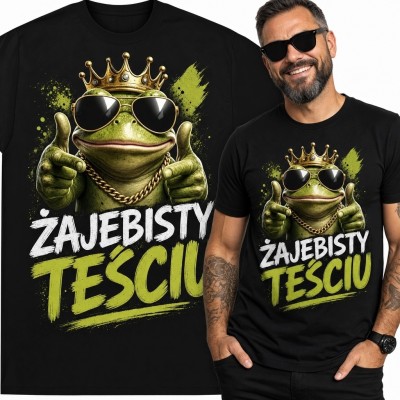 Koszulka męska dla teścia „Żajebisty teściu” - królewska żaba