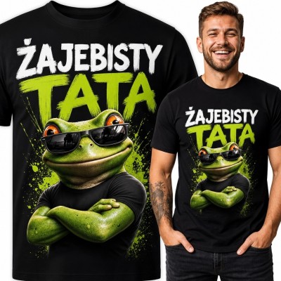 Koszulka męska „Żajebisty tata” z żabą w okularach