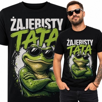 Koszulka męska dla taty „Żajebisty tata” - zielona żaba w okularach