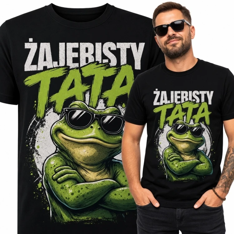 Koszulka męska dla taty „Żajebisty tata” - zielona żaba w okularach