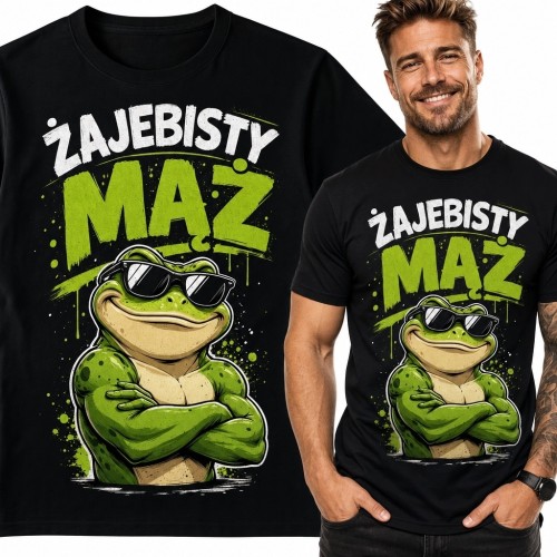 Koszulka męska z żabą i napisem „Zajebisty mąż”