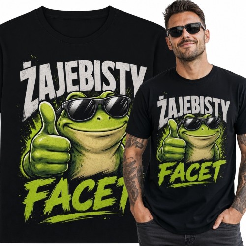 Koszulka męska z żabą i napisem „Zajebisty facet” - humorystyczny wzór