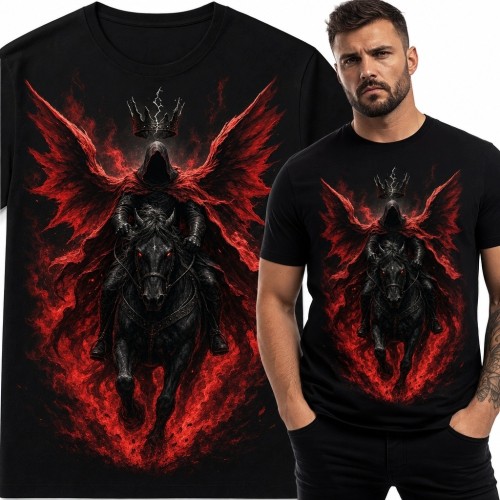 Koszulka męska z zakapturzonym jeźdźcem - gotycki motyw dark fantasy