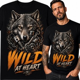 Koszulka męska z mechanicznym wilkiem „Wild at Heart” - mroczny wzór