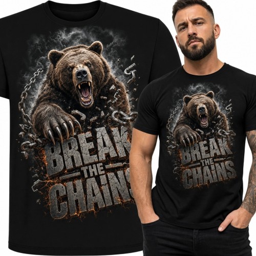 Koszulka męska z niedźwiedziem „Break the Chains” - zerwane łańcuchy
