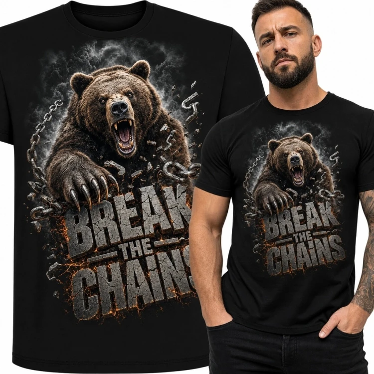 Koszulka męska z niedźwiedziem „Break the Chains” - zerwane łańcuchy