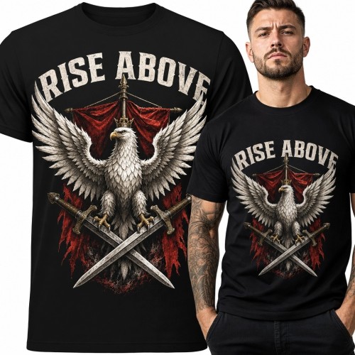 Koszulka męska z heraldycznym orłem „Rise Above” - skrzyżowane miecze