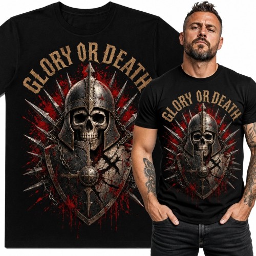 Koszulka męska z czaszką wojownika „Glory or Death” - mroczny wzór