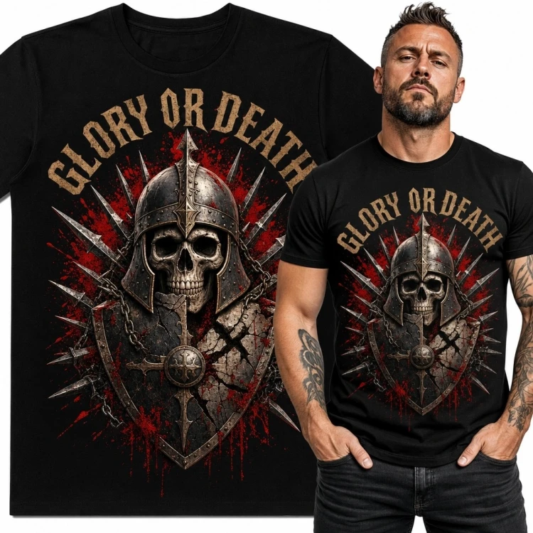 Koszulka męska z czaszką wojownika „Glory or Death” - mroczny wzór