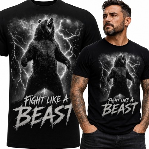 Koszulka męska z niedźwiedziem „Fight Like a Beast”